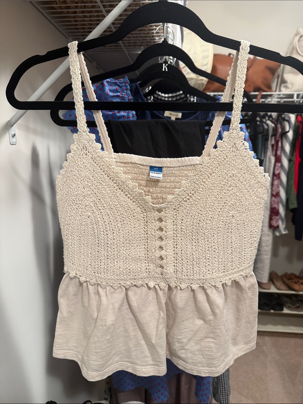 Old Navy cotton Cream Crochet Smocked Peplum Cami